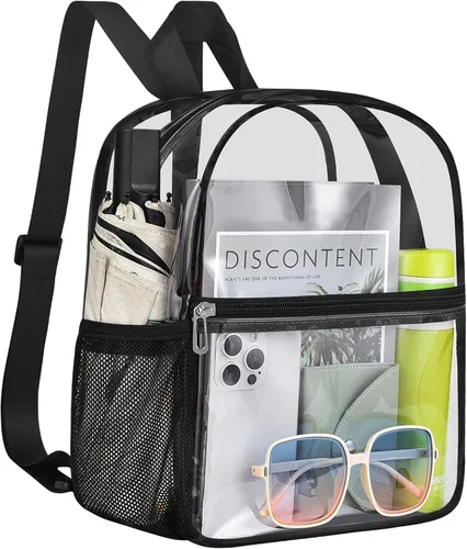 Vista 25 de Mochila deportiva transparente para eventos en estadios de 12 x 12 x 6 pulgadas, pequeña para ventiladores, conciertos, playa, trabajo, viajes