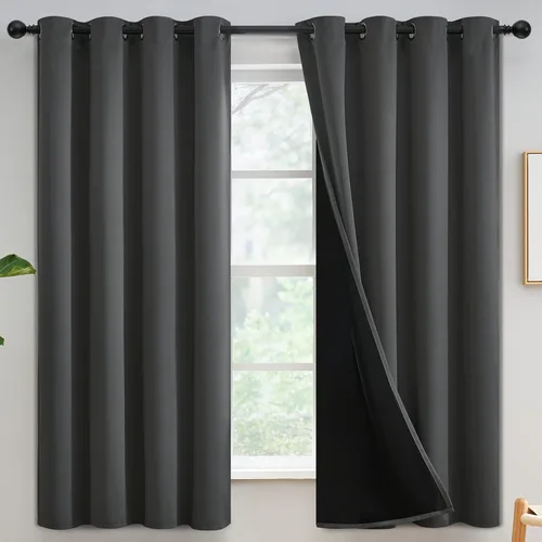 Vista 163 de Yakamok Cortinas negras, cortinas de ventana con aislamiento térmico y eficiencia energética para dormitorio, cortinas opacas completas y cortinas