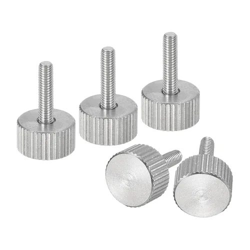 Vista 11 de uxcell M3x6mm Tornillos de pulgar moleteados, 5 piezas de acero inoxidable 304, cabeza plana moleteada, tornillos de pulgar roscados completamente