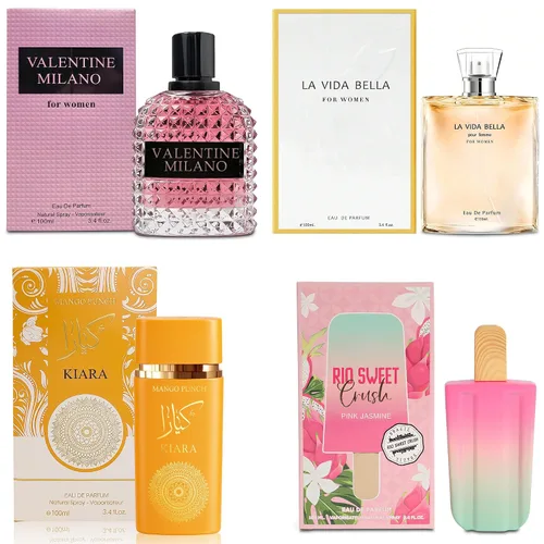 Vista 30 de AFLUXE Top Sales 4 Pieza Set de Perfume para Mujer Combo Eau de Parfum Spray Natural, Fragancia Duradera para Mujeres Kiara Mango Punch & Sarah Pink