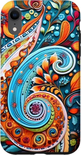 Vista 25 de Vivid Blue and Orange Paisley Floral Art Case for iPhone 17