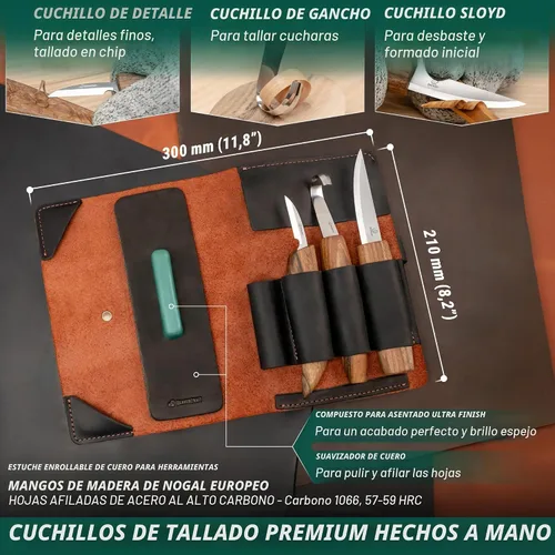 Vista 4 de BeaverCraft Kit de Tallado de Cucharas Cuchillos de Tallado Cuchillo de Tallado de Cucharas Sloyd, Cuchillo de Chip Detalle Pequeño, Cuchillo