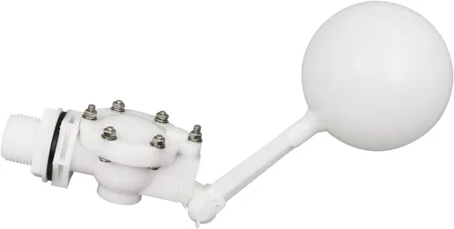 Vista 10 de Válvula flotante desmontable de 3/4, válvula de flotador de agua de plástico blanco con brazo ajustable para control de nivel de agua para estanque