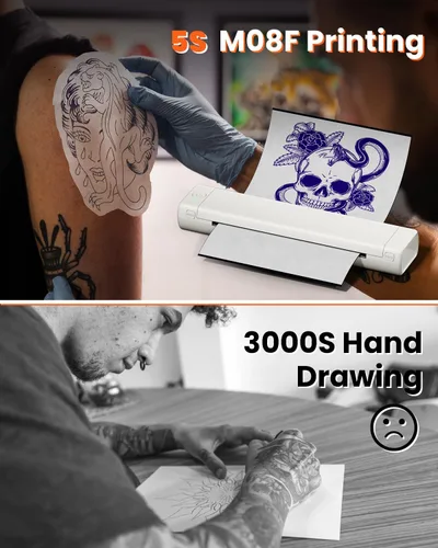Vista 4 de COLORWING M08F - Impresora inalámbrica portátil de plantillas de tatuajes, máquina térmica sin tinta Bluetooth para plantillas de tatuajes con 10