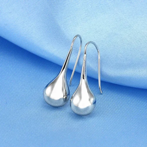 Vista 5 de Aguja de plata de ley 925 con lágrima y aretes de gota de agua (gota de agua plateada), Metal, No es una piedra preciosa