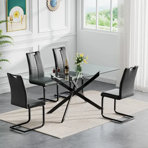 Vista 51 de HomVent Juego de mesa de comedor redonda de vidrio de 3 piezas, juego de mesa de cocina de vidrio redondo para 2 personas con 2 sillas de comedor