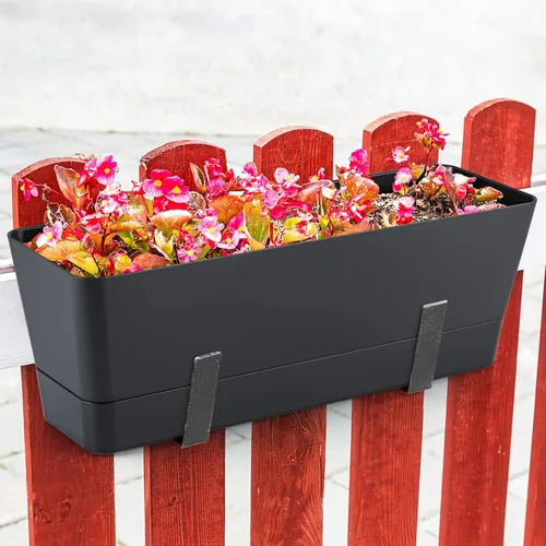Vista 5 de Skelang Maceta rectangular de 3 piezas, maceta de flores de 12 pulgadas, contenedor para alféizar de ventana para suculentas, hierbas, verduras Negro