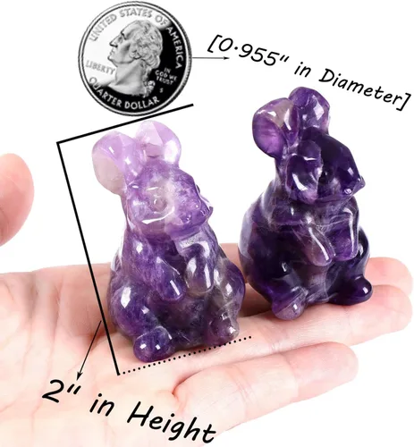 Vista 3 de QINJIEJIE Decoración de Pascua de 2 pulgadas, estatua de conejo de amatista, cristales de conejo, piedras curativas, piedras preciosas naturales