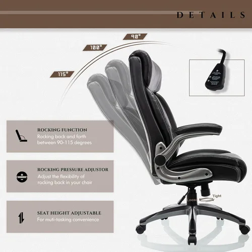 Vista 6 de COLAMY Silla Ergonómica de Oficina Ejecutiva con Cuero Sintético Grueso, Reposabrazos Abatibles, Respaldo Alto Ajustable en Altura e Inclinación