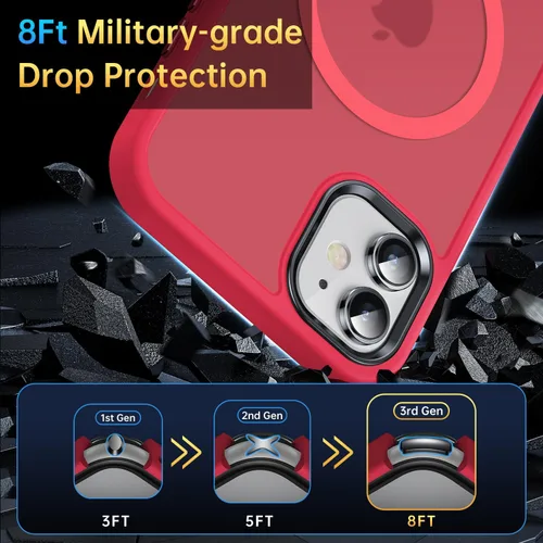 Vista 6 de Funda magnética para iPhone 11, [probada en caídas de grado militar] [compatible con MagSafe] a prueba de golpes, translúcida y dura, suave funda