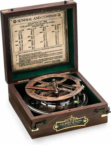 Vista 7 de Brújula de reloj de sol marítima antigua Brújula de bolsillo grabada personalizada para él, decoración náutica de cobre y latón, regalo de velero
