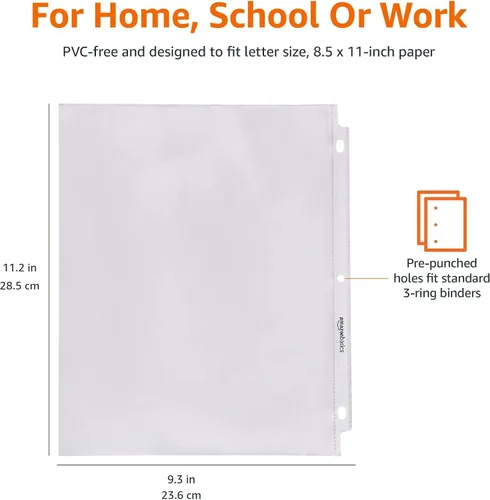 Vista 6 de Amazon Basics Protectores de hojas resistentes para almacenamiento de páginas, transparentes, paquete de 100