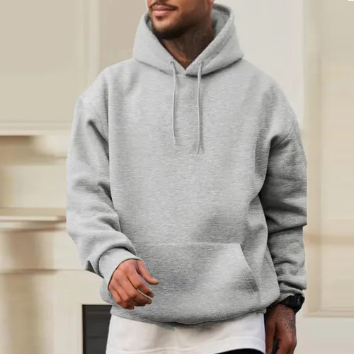 Vista 7 de Sudadera con capucha de algodón para hombre y mujer, sudadera casual de manga larga con cordón Azul marino