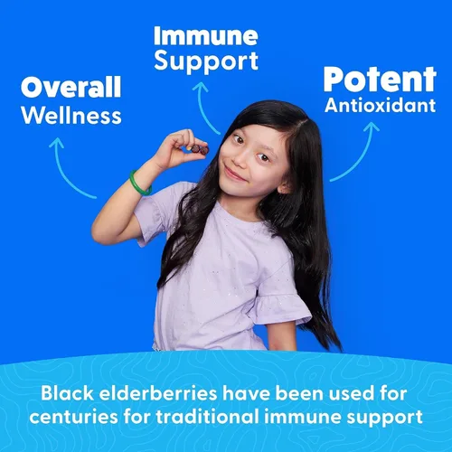 Vista 3 de Feel Great Kids - Gomitas de saúco con zinc y vitamina C Apoyo inmunológico Sambucus Saúco Multivitaminas veganas para niños con sabor a bayas
