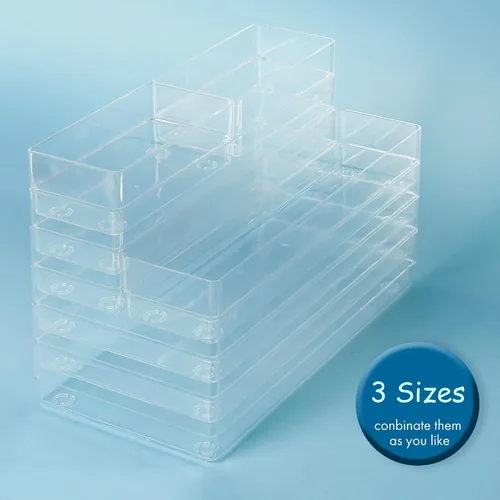 Vista 7 de LotFancy Organizadores de cajones transparentes, 6 x 3 x 2 pulgadas, juego de 3, bandejas organizadoras de cajones para escritorio, contenedores