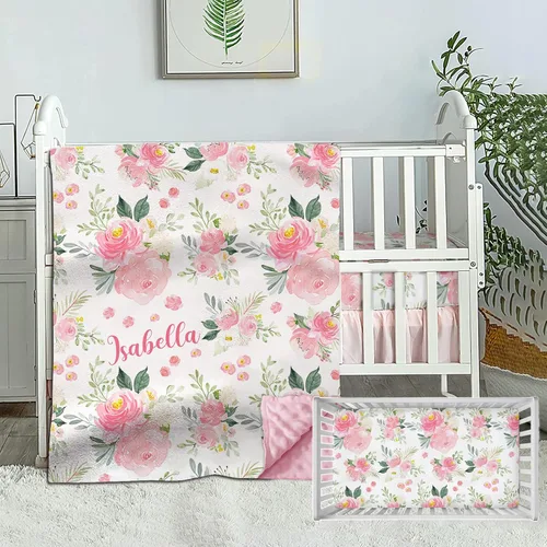 Vista 9 de Juego de ropa de cama personalizada para cuna para bebé, niño, juego de ropa de cama de cuna personalizada con nombre, ropa de cama de 2 piezas
