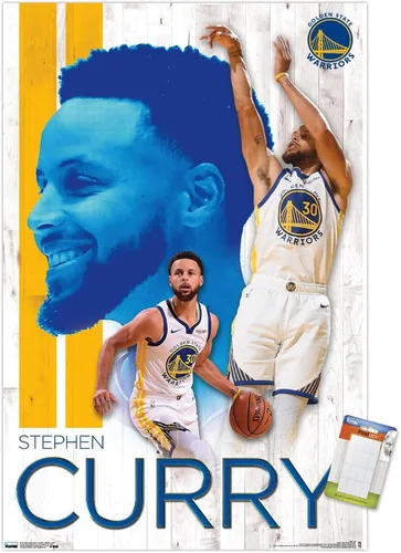 Vista 10 de Trends International NBA Golden State Warriors - Póster de pared de Stephen Curry 19, 14.725 x 22.375 pulgadas, versión enmarcada de madera