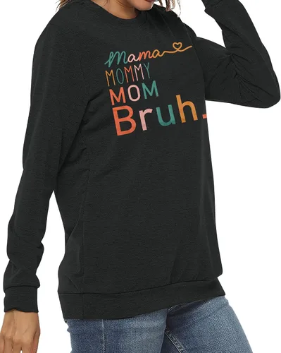 Vista 3 de BLANCHES Sudadera para mujer con texto en inglés Mama Mom, Mamá, Bruh, divertida, sudadera sin botones, informal, holgada, de manga larga