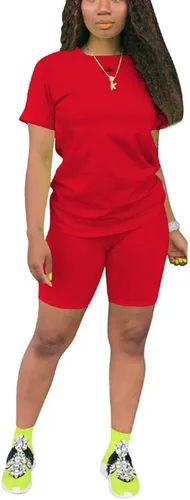 Vista 13 de KINIKO Conjunto deportivo de 2 piezas para mujer, casual, de moda, color sólido, camiseta de manga corta y pantalones Negro-a
