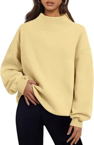Vista 39 de Trendy Queen Sudaderas de cuello alto para mujer, de gran tamaño, trajes de Albaricoque