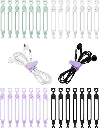 Vista 9 de 28 piezas de bridas de cable de silicona reutilizables, correas de organizador de cable púrpura para cable de carga, cables de computadora