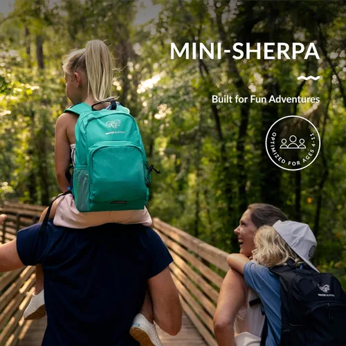 Vista 3 de Water Buffalo Mini mochila de senderismo Sherpa para niños y mochila de hidratación, con vejiga de 1.5 L, ajuste ajustable, ribete reflectante, Negro