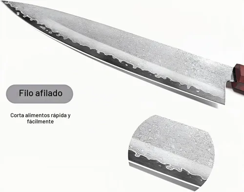 Vista 4 de Miyake Cuchillo de chef japonés Gyuto de 8.6 pulgadas, cuchillo de cocina profesional de Damasco afilado con mango G10 de espiga completa
