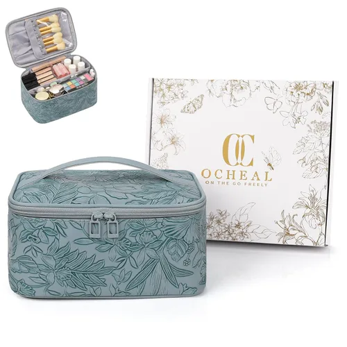Vista 14 de OCHEAL - Bolsa de maquillaje portátil para cosméticos, estuche organizador de viaje de gran capacidad para mujeres, bolsa de aseo para niñas