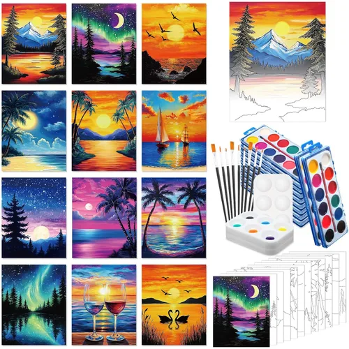 Vista 16 de Ctosree 12 juegos de lienzo predibujado para pintar adultos, kit de sorbo y pintura, lienzo preimpreso a granel para Pascua, Día de la Madre