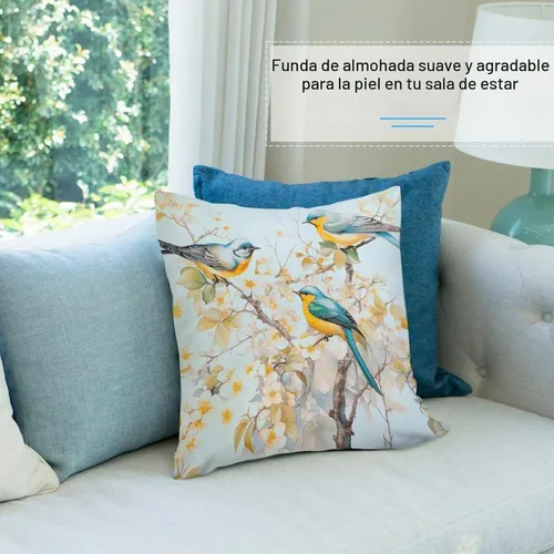 Vista 7 de Fundas de almohada decorativas de terciopelo de doble cara de 18 x 18 pulgadas, diseño de ramas de pájaros, para dormitorio, sala de estar Funda