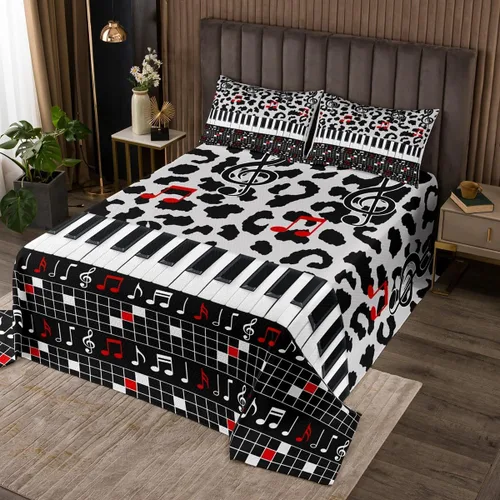 Vista 5 de Homewish Colcha de guitarra roja tamaño individual, juego de ropa de cama de música Hip Pop para decoración de habitación de niños y niñas, juego