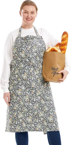 Vista 37 de Delantales de algodón y lino para hornear, talla grande, para mujer, con bolsillos, cocina