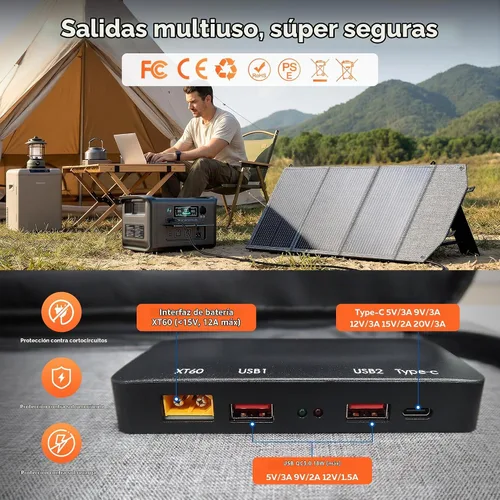 Vista 8 de Panel solar portátil de 100 W para generador de central eléctrica, célula solar plegable de 19.8 V con batería de alta eficiencia, impermeable IP65
