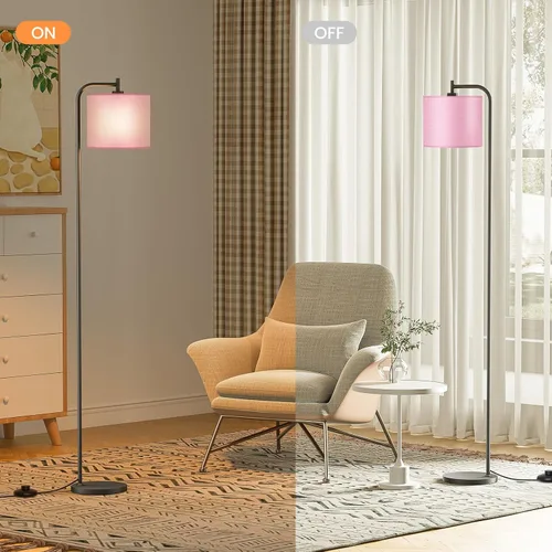 Vista 4 de Lámpara de pie con pantalla de lino, lámpara de pie alta regulable con control remoto y 3 temperaturas de color, modernas lámparas de pie de esquina