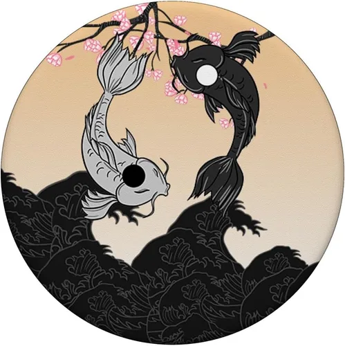 Vista 3 de Yin Yang Koi Ocean Wave Cherry Blossoms - PopSockets de regalo para peces japoneses PopGrip: agarre intercambiable para teléfonos y tabletas