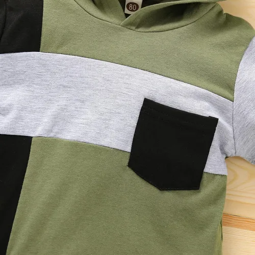 Vista 5 de itkidboy Conjunto de 2 piezas de ropa de bebé niño con capucha y sudadera con bloques de color + pantalones