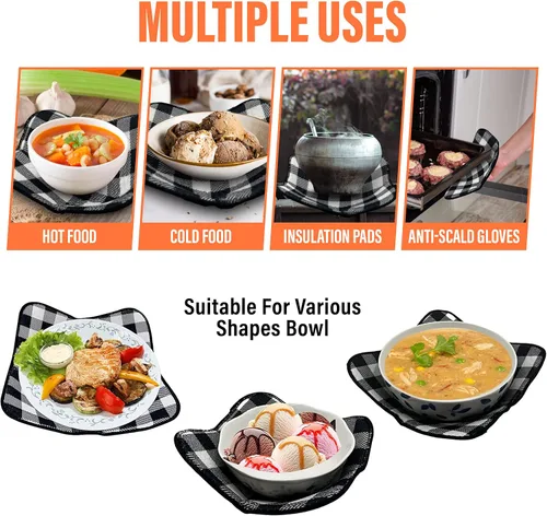 Vista 6 de Juego de 4 soportes para ollas o tazones para microondas para mantener la comida caliente, resistente al calor, protector de agarradera grande