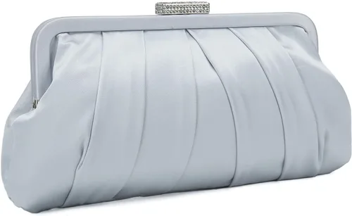 Vista 10 de CHARMING TAILOR Bolso de embrague clásico plisado de satén adornado con diamantes para bodas, bailes, eventos de corbata negra