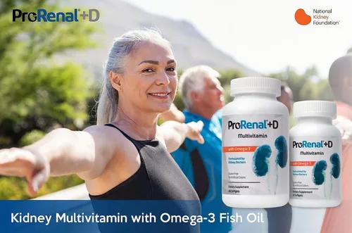 Vista 3 de ProRenal+D con aceite de pescado Omega-3 Multivitamínico para riñón 60 cápsulas blandas, suministro para 30 días