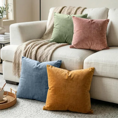 Vista 5 de Paquete de 2 fundas de almohada de terciopelo decorativas para sofá, cama, sofá, silla, funda de cojín azul suave, funda de almohada cuadrada sólida