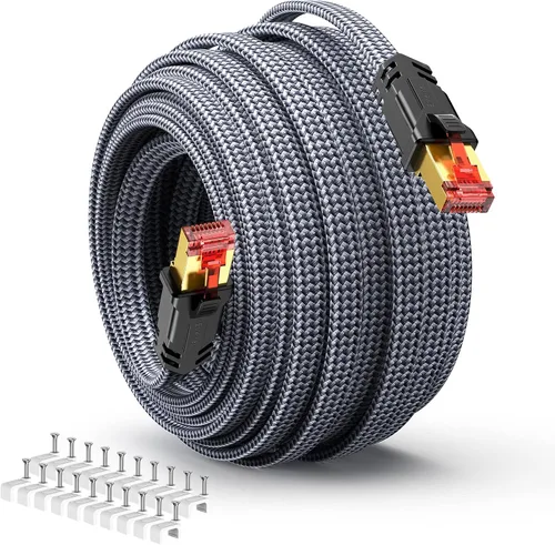 Vista 10 de Snowkids Cable Ethernet Cat 8 de 15 pies, señal fuerte, alta velocidad de 40 Gbps 2000 Mhz, cable de red con conector de Internet RJ45