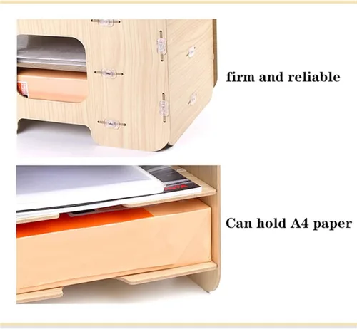 Vista 4 de File Rack File Rack A4 Paper Data Frame Wooden Desktop Organizer Multi-Layer Office Supplies Rack File Manager, 3 Layers File Organizer