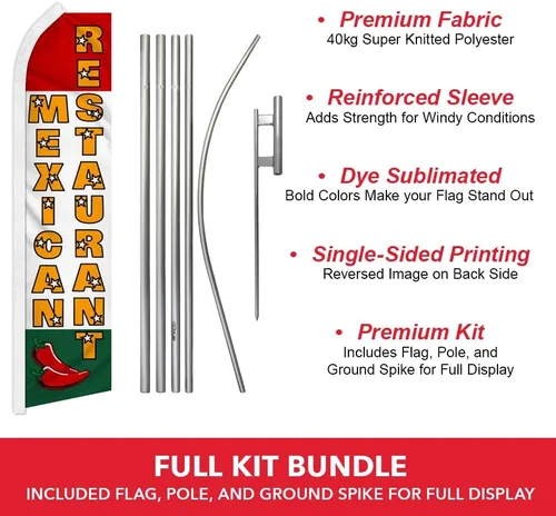 Vista 2 de Kit de bandera y poste publicitario de Swooper para restaurantes mexicanos, perfecto para restaurantes, camiones de comida, patios de comida