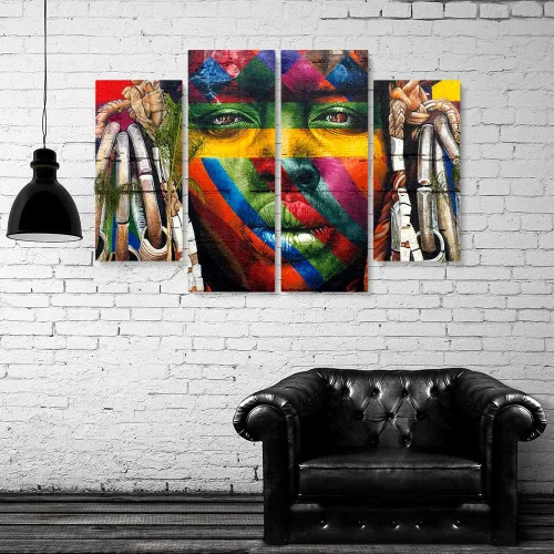 Vista 5 de Blaze Canvas Eduardo Kobra - Lienzo decorativo para pared con graffiti africano (3 piezas, grande)