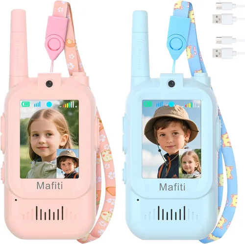 Vista 9 de Mafiti Juguetes para niños y niñas de 3, 4, 5, 6, 7, 8 años, mini video walkie talkies para niños, paquete de 2 unidades, recargable, rango de 1000