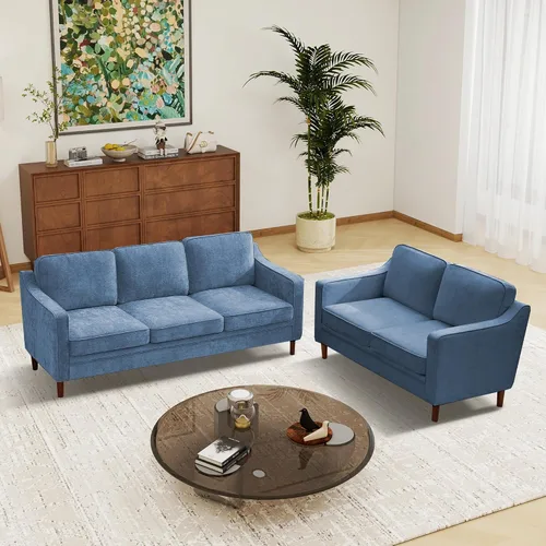 Vista 60 de Kingfun Sofá en Forma de L de 88", Sofá Seccional de Chenilla, Sofás Modernos de Mediados de Siglo con Marco de Madera Maciza para Sala de Estar