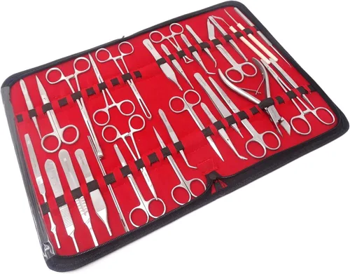 Vista 5 de Premium A2ZSCILAB - 72 piezas de soporte de aguja veterinario, tijeras, pinzas para hemostático, mangos de bisturí, cuchillas, instrumentos