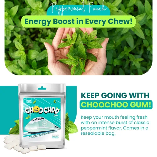 Vista 5 de Goma de mascar de vitamina 100% xilitol, sin azúcar, menta natural para un aliento fresco, refuerzo de energía, baja dosis de cafeína para personas