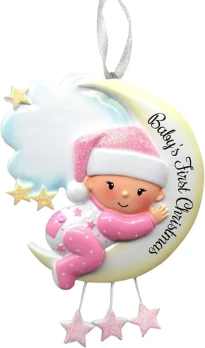 Vista 2 de 2025 Adorno de Primera Navidad del Bebé - Niña en la Luna - Recuerdo Personalizado de Vacaciones – Adorno Personalizado de Mi Primera Navidad