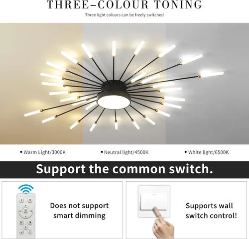 Vista 3 de Lámpara de techo LED moderna, anillo negro empotrado, lámpara de techo con control remoto, lámpara de techo acrílica para dormitorio, pasillo, isla